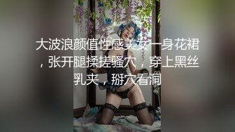 大波浪颜值性感美女一身花裙，张开腿揉搓骚穴，穿上黑丝乳夹，掰穴看洞